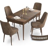 Canisa Concept Ahu Serisi 80x132 cm Açılabilir Masa Barok Ahşap Desen 4 Sandalye Kahverengi Mutfak Masa Takımı