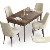Canisa Concept Ahu Serisi 80x132 cm Açılabilir Masa Barok Ahşap Desen 4 Sandalye Krem Mutfak Masa Takımı