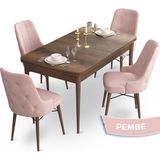 Canisa Concept Ahu Serisi 80x132 cm Açılabilir Masa Barok Ahşap Desen 4 Sandalye Pembe Mutfak Masa Takımı