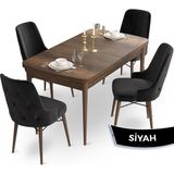 Canisa Concept Ahu Serisi 80x132 cm Açılabilir Masa Barok Ahşap Desen 4 Sandalye Siyah Mutfak Masa Takımı