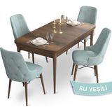 Canisa Concept Ahu Serisi 80x132 cm Açılabilir Masa Barok Ahşap Desen 4 Sandalye Su Yeşili Mutfak Masa Takımı