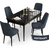 Canisa Concept Ahu Serisi 80x132 cm Açılabilir Siyah Mermer Desen 4 Sandalye Antrasit Mutfak Masa Takımı
