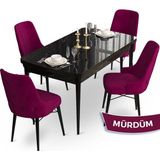 Canisa Concept Ahu Serisi 80x132 cm Açılabilir Siyah Mermer Desen 4 Sandalye Mürdüm Mutfak Masa Takımı
