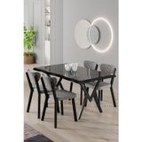 Canisa Concept Akort Serisi Mdf Sabit 80X130 Siyah Mermer Desen Mutfak Masası Takımı 4 Gri Sandalye