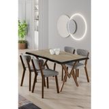 Canisa Concept Akort Serisi Mdf Sabit 80X130 Traverten Mutfak Masa Takımı 4 Gri Sandalye