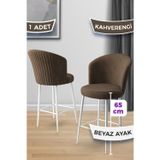 Canisa Concept Alte Serisi 1 Adet 65 Cm Kahve Ada Mutfak Bar Sandalyesi Babyface Kumaş Beyaz Metal Ayaklı