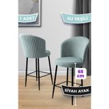 Canisa Concept Alte Serisi 1 Adet 65 Cm Su Yeşili Ada Mutfak Bar Sandalyesi Babyface Kumaş Siyah Metal Ayaklı