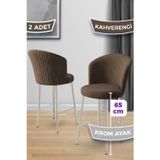 Canisa Concept Alte Serisi 2 Adet Babyface Kumaş 65 Cm Krom Kaplama Ayaklı Kahverengi Bar Sandalyesi