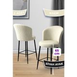 Canisa Concept Alte Serisi 2 Adet Krem Sandalye 65 Cm Ada Mutfak Bar Sandalyesi Babyface Kumaş Siyah Metal Ayak