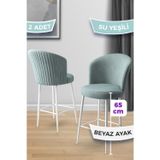 Canisa Concept Alte Serisi 2 Adet Su Yeşili 65 Cm Ada Mutfak Bar Sandalyesi Babyface Kumaş Beyaz Metal Ayak