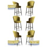 Canisa Concept Alte Serisi 6 Fıstık Yeşili Sandalye 65 Cm Ada Mutfak Bar Sandalyesi Babyface Kumaş Siyah Metal Ayak