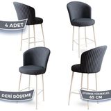 Canisa Concept Alte Serisi Babyface Antrasit Kumaş Beyaz Metal Ayak 4 Adet Bar Sandalyesi