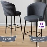 Canisa Concept Alte Serisi Babyface Antrasit Kumaş Siyah Metal Ayak 2 Adet Bar Sandalyesi