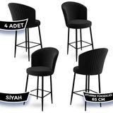 Canisa Concept Alte Serisi Babyface Siyah Kumaş Siyah Metal Ayak 4 Adet Bar Sandalyesi