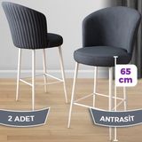 Canisa Concept Alte Serisi Mutfak Bar Sandalyesi Babyface Kumaş Beyaz Metal Ayak 2 Adet Sandalye - Antrasit