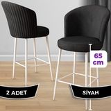 Canisa Concept Alte Serisi Mutfak Bar Sandalyesi Babyface Kumaş Beyaz Metal Ayak 2 Adet Sandalye - Siyah