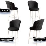 Canisa Concept Alte Serisi Mutfak Bar Sandalyesi Babyface Kumaş Beyaz Metal Ayak 4 Adet Sandalye - Siyah - Ayaklar Beyaz