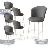 Canisa Concept Alte Serisi Mutfak Bar Sandalyesi Babyface Kumaş Beyaz Metal Ayak 6 Adet Sandalye - Gri - Ayaklar Beyaz