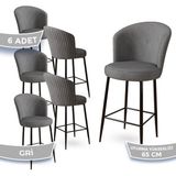 Canisa Concept Alte Serisi Mutfak Bar Sandalyesi Babyface Kumaş Siyah Metal Ayak 6 Adet Sandalye - Gri - Ayaklar Siyah
