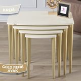 Canisa Concept Anka Serisi 1.sınıf Sehpa Takımı Mdf Krem 4'lü Zigon Sehpa Takımı Gürgen Ayaklar - Sehpalar Krem Ayakları Gold