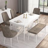 Canisa Concept Are Serisi 80 x 132 cm Açılabilir Benchli Mdf Beyaz Mutfak Masa Takımı 4 Sandalye 1 Bench - 80x132 - Cappuccino