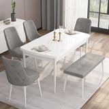 Canisa Concept Are Serisi 80 x 132 cm Açılabilir Benchli Mdf Beyaz Mutfak Masa Takımı 4 Sandalye 1 Bench - 80x132 - Gri