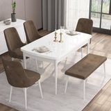 Canisa Concept Are Serisi 80 x 132 cm Açılabilir Benchli Mdf Beyaz Mutfak Masa Takımı 4 Sandalye 1 Bench - 80x132 - Kahverengi
