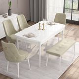 Canisa Concept Are Serisi 80 x 132 cm Açılabilir Benchli Mdf Beyaz Mutfak Masa Takımı 4 Sandalye 1 Bench - 80x132 - Krem