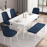 Canisa Concept Are Serisi 80 x 132 cm Açılabilir Benchli Mdf Beyaz Mutfak Masa Takımı 4 Sandalye 1 Bench - 80x132 - Lacivert