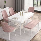 Canisa Concept Are Serisi 80 x 132 cm Açılabilir Benchli Mdf Beyaz Mutfak Masa Takımı 4 Sandalye 1 Bench - 80x132 - Pembe