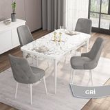 Canisa Concept Are Serisi 80 x 132 cm Açılabilir Mdf Beyaz Mermer Desen Masa Takımı 4 Sandalye Gümüş Halkalı - 80x132 - Gri
