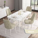 Canisa Concept Are Serisi 80 x 132 cm Açılabilir Mdf Beyaz Mermer Desen Masa Takımı 4 Sandalye Gümüş Halkalı - 80x132 - Krem
