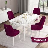 Canisa Concept Are Serisi 80 x 132 cm Açılabilir Mdf Beyaz Mermer Desen Masa Takımı 4 Sandalye Gümüş Halkalı - 80x132 - Mürdüm