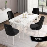 Canisa Concept Are Serisi 80 x 132 cm Açılabilir Mdf Beyaz Mermer Desen Masa Takımı 4 Sandalye Gümüş Halkalı - 80x132 - Siyah