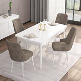 Canisa Concept Are Serisi 80 x 132 cm Açılabilir Mdf Masa Beyaz Mutfak Masa Takımı 4 Sandalye - 80x132 - Cappuccino
