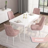Canisa Concept Are Serisi 80 x 132 cm Açılabilir Mdf Masa Beyaz Mutfak Masa Takımı 4 Sandalye Gümüş Halkalı - 80x132 - Pembe