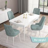 Canisa Concept Are Serisi 80 x 132 cm Açılabilir Mdf Masa Beyaz Mutfak Masa Takımı 4 Sandalye Gümüş Halkalı - 80x132 - Su Yeşili