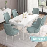Canisa Concept Are Serisi 80 x 132 cm Açılabilir Mdf Masa Beyaz Mutfak Masa Takımı 6 Sandalye Gümüş Halkalı - 80x132 - Su Yeşili