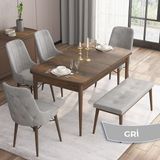 Canisa Concept Are Serisi 80 x 132 cm Barok Ahşap Desen Masa Takımı 4 Sandalye Gümüş Halkalı 1 Bench - Gri