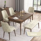 Canisa Concept Are Serisi 80 x 132 cm Barok Ahşap Desen Masa Takımı 4 Sandalye Gümüş Halkalı 1 Bench - Krem