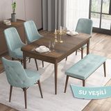Canisa Concept Are Serisi 80 x 132 cm Barok Ahşap Desen Masa Takımı 4 Sandalye Gümüş Halkalı 1 Bench - Su Yeşili