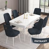 Canisa Concept Are Serisi 80 x 132 cm Mdf Açılabilir Mutfak Masası Takımı 6 Sandalyeli - 80x132 - Antrasit