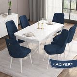 Canisa Concept Are Serisi 80 x 132 cm Mdf Açılabilir Mutfak Masası Takımı 6 Sandalyeli - 80x132 - Lacivert