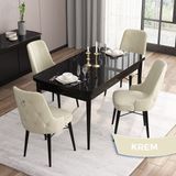Canisa Concept Are SERISI 80 x 132 cm Mdf Açılabilir Siyah Mermer Desen Masa Takımı 4 Sandalye Gümüş Halkalı - 80x132 - Krem