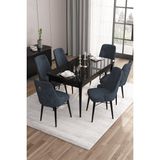 Canisa Concept Are SERISI 80 x 132 cm Mdf Açılabilir Siyah Mermer Desen Masa Takımı 6 Sandalye Gümüş Halkalı - 80x132 - Antrasit