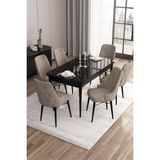 Canisa Concept Are SERISI 80 x 132 cm Mdf Açılabilir Siyah Mermer Desen Masa Takımı 6 Sandalye Gümüş Halkalı - 80x132 - Cappuccino