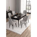 Canisa Concept Are SERISI 80 x 132 cm Mdf Açılabilir Siyah Mermer Desen Masa Takımı 6 Sandalye Gümüş Halkalı - 80x132 - Gri