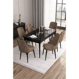 Canisa Concept Are SERISI 80 x 132 cm Mdf Açılabilir Siyah Mermer Desen Masa Takımı 6 Sandalye Gümüş Halkalı - 80x132 - Kahverengi