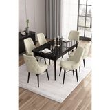 Canisa Concept Are SERISI 80 x 132 cm Mdf Açılabilir Siyah Mermer Desen Masa Takımı 6 Sandalye Gümüş Halkalı - 80x132 - Krem