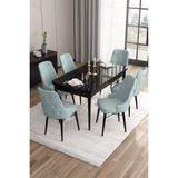 Canisa Concept Are SERISI 80 x 132 cm Mdf Açılabilir Siyah Mermer Desen Masa Takımı 6 Sandalye Gümüş Halkalı - 80x132 - Su Yeşili